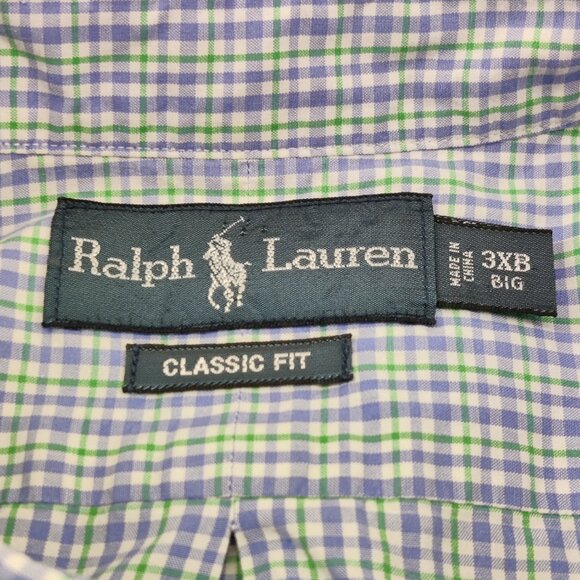 Ralph Lauren Shirt Mens 3XB Green Blue Check Classic Fit Short Sleeve Button - Picture 4 of 10